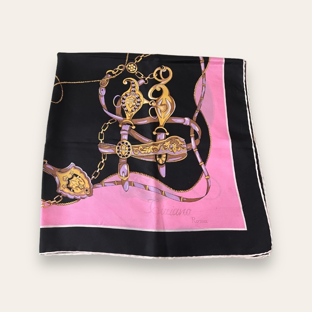 Vintage Tiziano Roma Silk Black and Pink Scarf